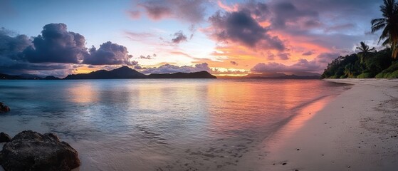 serene beach sunset with calm waters and vibrant sky