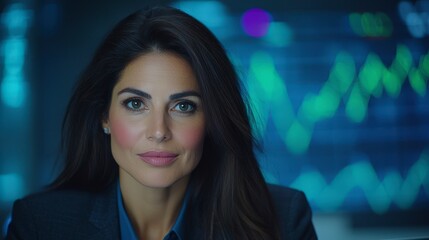 Obraz premium Confident Businesswoman Portrait Office Finance Success Technology Data Analysis