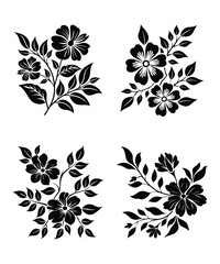 Decorative flower silhouette vector illustrations