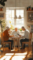 Fototapeta premium Elderly tech enthusiasts, Tech Enthusiasts Engaging in Online Learning Together