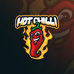 Chilli mascot logo design vector with modern illustration concept style for badge, emblem and t shirt printing. Hot chilli illustration.