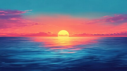 Abstract sunset over a calm ocean, with soft gradients of orange, pink, and blue blending into each other seamlessly