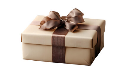Obraz premium A light beige gift box with ribbon and bow.png,cutout