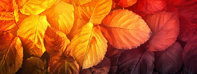 Fototapeta premium A vibrant display of autumn leaves in warm hues of orange, red, and yellow creates a cozy and inviting atmosphere.