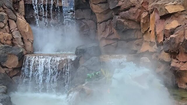 A waterfall with an animatronic alligator