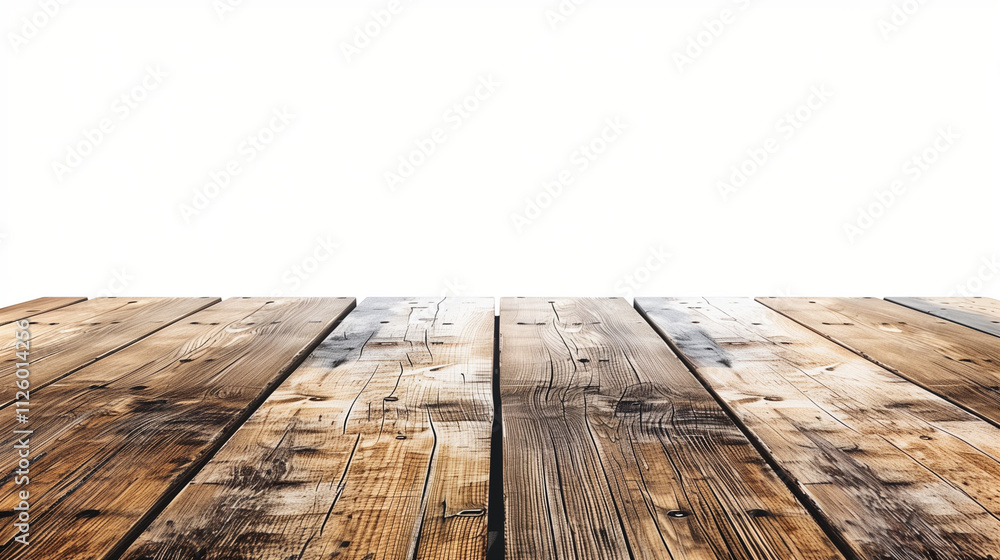 Poster wooden table isolated on white background with clipping path
