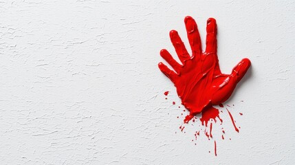 A photostock of a red handprint on a clean white background, symbolizing creativity, activism, and impactful visuals. High Quality