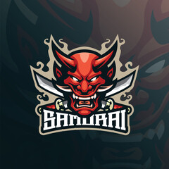 Samurai mascot logo design vector with modern illustration concept style for badge, emblem and t shirt printing. Samurai face illustration with sword.