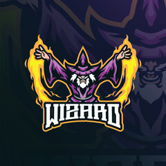 Wizard mascot logo design vector with modern illustration concept style for badge, emblem and t shirt printing. Angry wizard illustration for sport team.