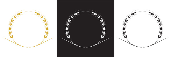 Set of simple wheats ears icons and wheat logo design elements for beer, organic fresh food corn farm, bakery themed agriculture design, grain element,  isolated on white and black background. EPS 10 © KD Vector Studio