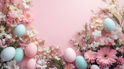Happy Easter background featuring eggs and flowers with space for a message