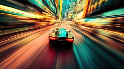 fast moving car at night