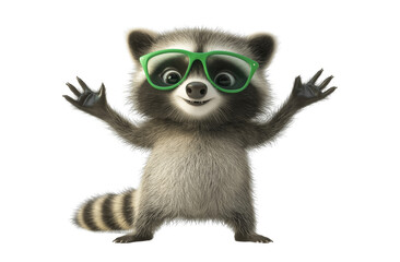Fototapeta premium Happy Raccoon Wearing Green Glasses