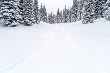 Fototapeta premium A snow covered field with a path through it