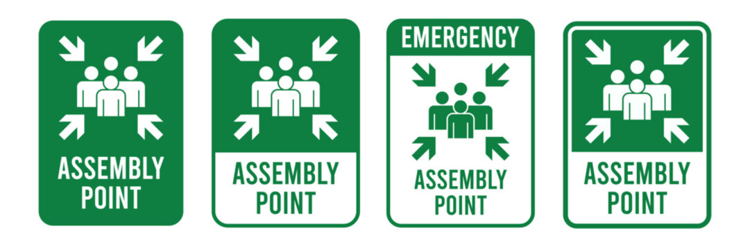 Emergency assembly point sign. Assembly point sign symbol vector illustration isolated on white background.	