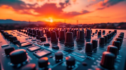 Sunset DJ Mixer Closeup.