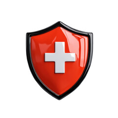 Obraz premium Red shield with white medic cross symbol isolated on transparent background