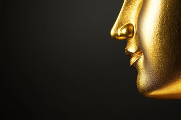 Golden face profile against dark background: abstract art displaying human features
