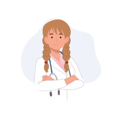 confident female doctor with arms crossed in medical coat at clinic