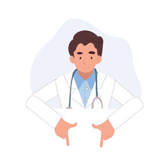 Fototapeta premium male doctor pointing in medical presentation, healthcare expert explaining concepts