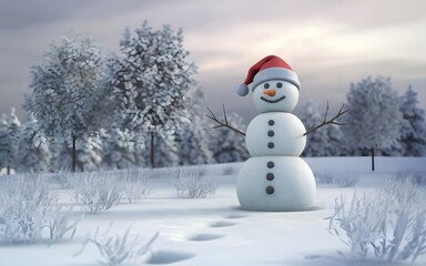 Obraz premium snowman wearing red santa hat christmas wallpaper background