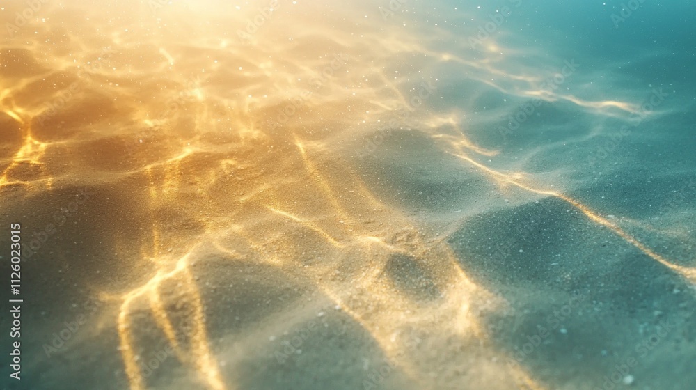 Poster beneath the tranquil surface, shimmering rays weave through the blue water, illuminating the sandy o