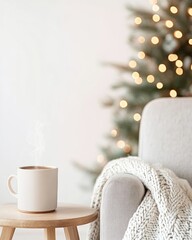 Cozy Winter Living Room with Glowing Fireplace and Festive Decor