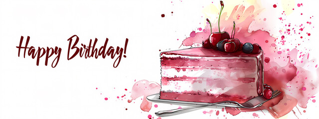 A colorful illustration of a birthday cake topped with cherries, celebrating happiness and joy in a vibrant style.