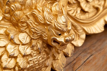 Intricate golden dragon sculpture close-up