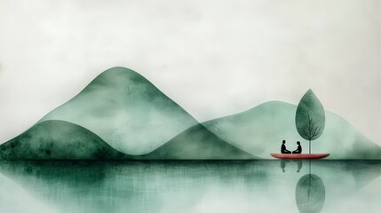 Serene Lakeside Therapy  Minimalist Couple Counseling Illustration