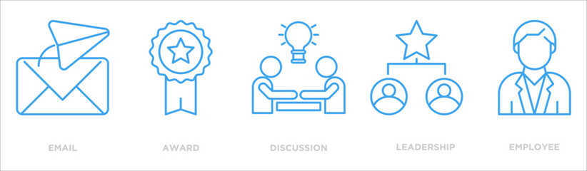 Public relations icon collection set. Containing design discussion,award,email,leadership,employee