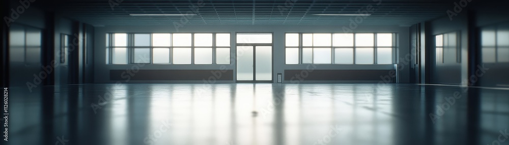 Poster vast and luminous empty office space with large windows