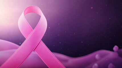 Pink Breast Cancer Awareness Ribbon. Flying pink ribbons on background. Breast cancer awareness and October Pink day, world cancer day. 