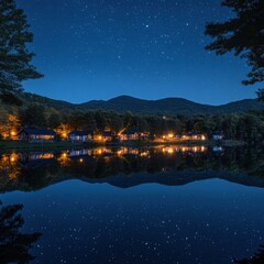 Fototapeta premium serene night landscape with stars reflecting on calm water