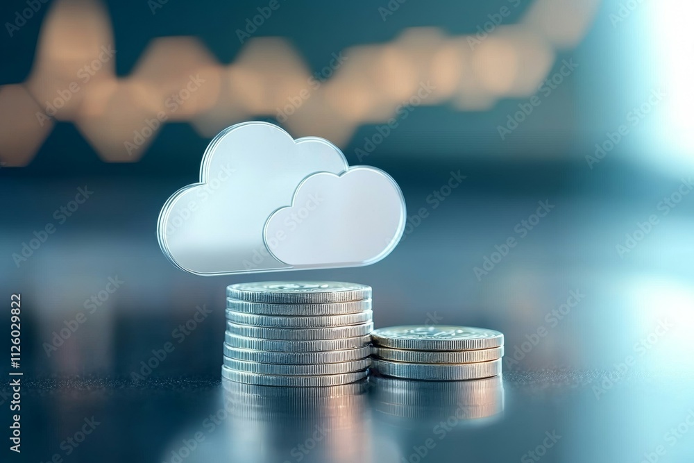 Aufkleber cloud computing concept with stacked coins and cloud icons