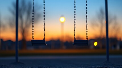 empty swings at sunset in a quiet park