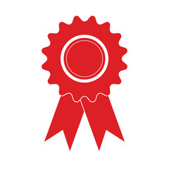 Award medals icon. blank red award medal with red ribbon rosette. symbol of winners and achievements. red brooch for staff with ribbon. trophy with red ribbon.