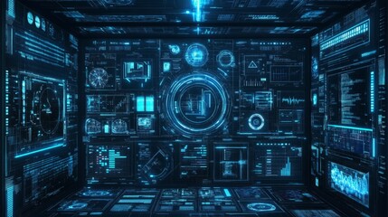 High-Tech Security Systems Lab with Dramatic Lighting