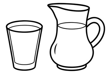 Line art of a jug and a glass of water. Vector illustration