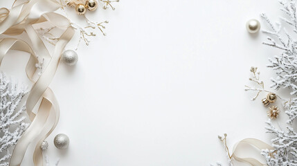 White Background, Christmas, Ribbon, Soft, White and Gold Tones, Card Background, PPT Background, Pinecone, Festive, Elegant, Holiday Decoration, Winter, Seasonal, Christmas Accents, modern