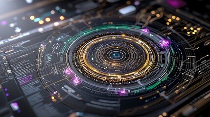 Conceptual AI Powered Advertising Hub with Glowing Campaign Insights and Social Media Engagement Tools