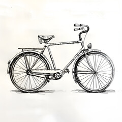 A bicycle with a black frame and white spokes