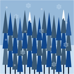 冬の雪の結晶と木の背景素材