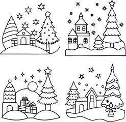 Fototapeta premium line art bundle christmas and illustrator