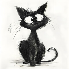 A cute hand drawn black cat