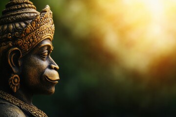 Hanuman statue in golden sunlight capturing spiritual essence