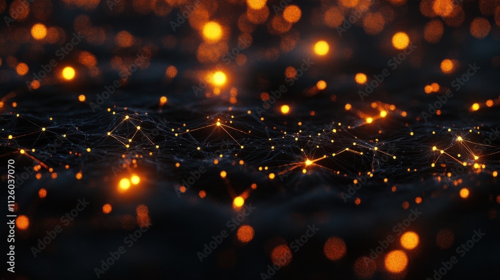 Poster a glowing concept of neural networks with dynamic connections spreading across a black digital grid