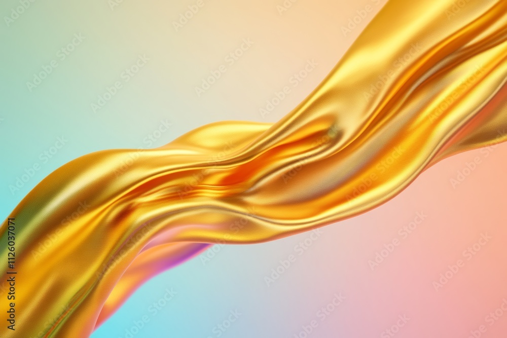 Poster vibrant golden abstract with flowing waves and colorful gradient background