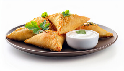 Delicious Golden Brown Pastry Samosas with Creamy Dip