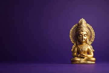 Fototapeta premium Golden buddha statue on purple background symbolizing tranquility and spirituality